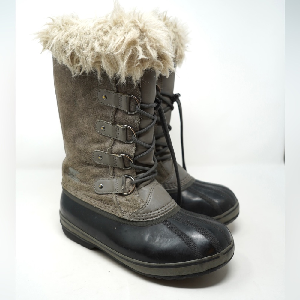 Sorel Girls Joan Of Artic Snow Boots Gray Color Block Waterproof Faux Fur 5 - Picture 3 of 10